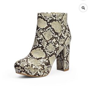 Dream Pairs STOMP AAVETE Slip On Ankle Boots Chunky Heel Side Zipper Snake print
